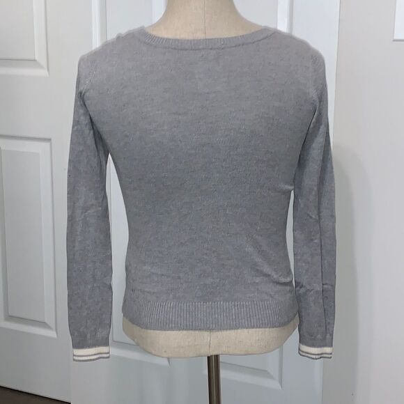 360 Garage | Women’s Grey Gray White Crewneck Knit ‘MUSIC’ Pullover Sweater XS - Picture 2 of 9